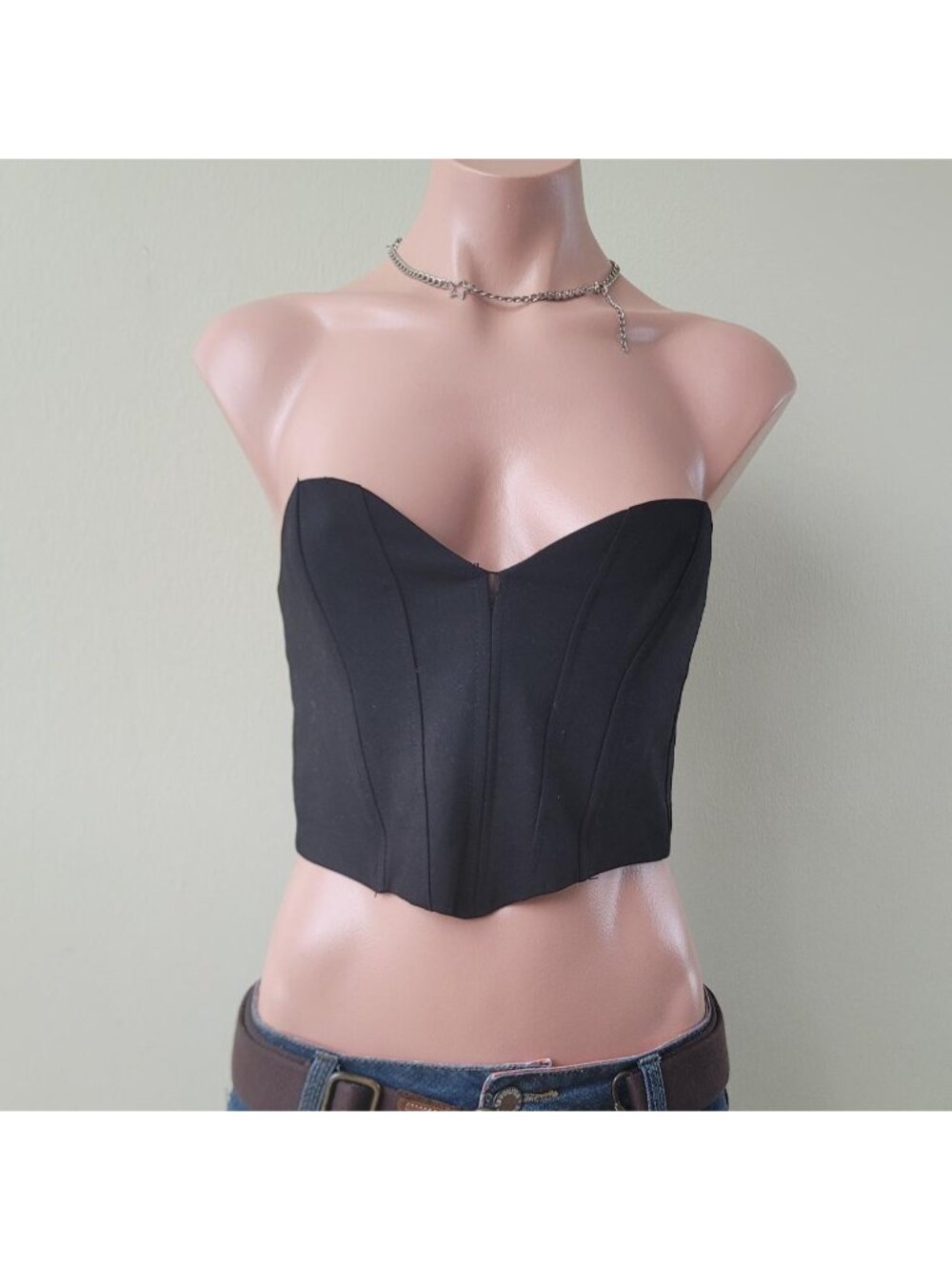 Zara Black Tailored Corset Style Strapless Structured Tube Top (XS)